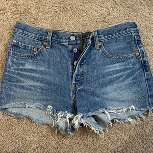 Levi's Blue Frayed Hem Jean Shorts